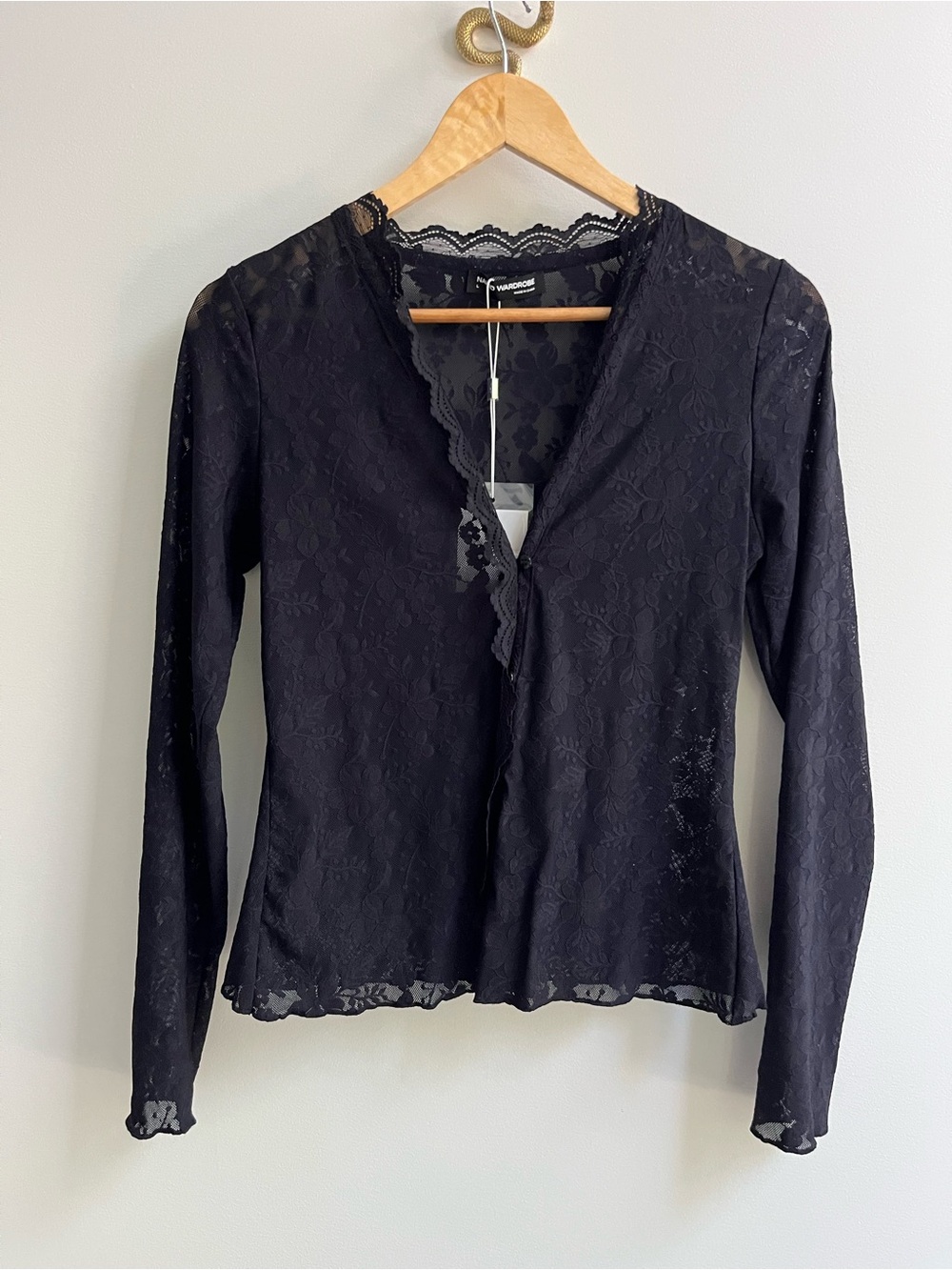 NWT Naked Wardrobe Sheer Lace Cardigan Top Black L